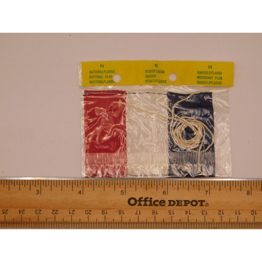 Vintage 1970s France Merchant Ensign Mini-Flag W/original Twine Halyard